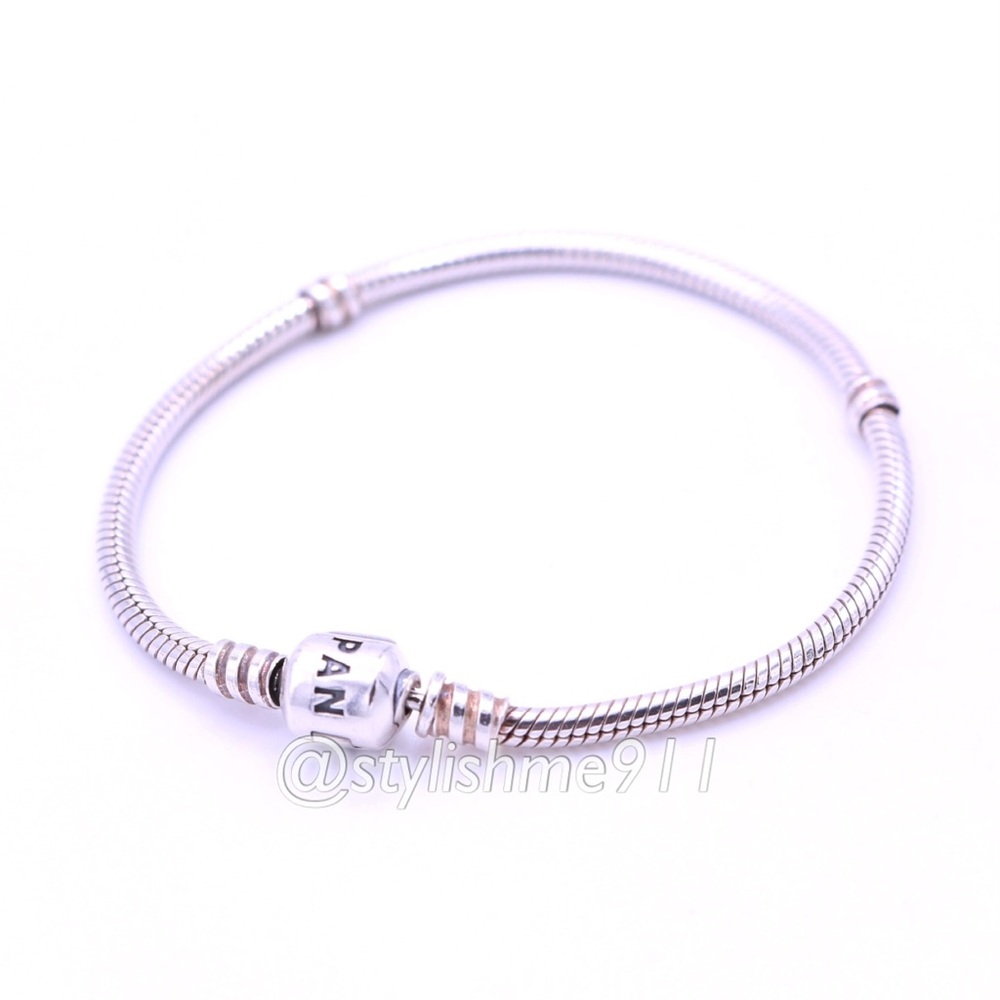 Authentic PANDORA Sterling Silver Barrel Clasp Charm Bracelet/ Old Style